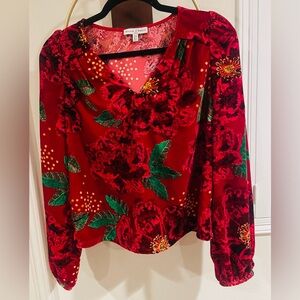 Maison D Amelie Red Floral Cowl-Neck Blouse